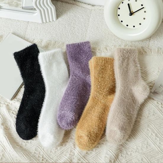 Elastic Ribbed Ankle Socks Thickened Imitation Mink Velvet for Women, Soft Plush Socks, Thermal Winter Crew Warm Solid Color Cozy Hosiery Home