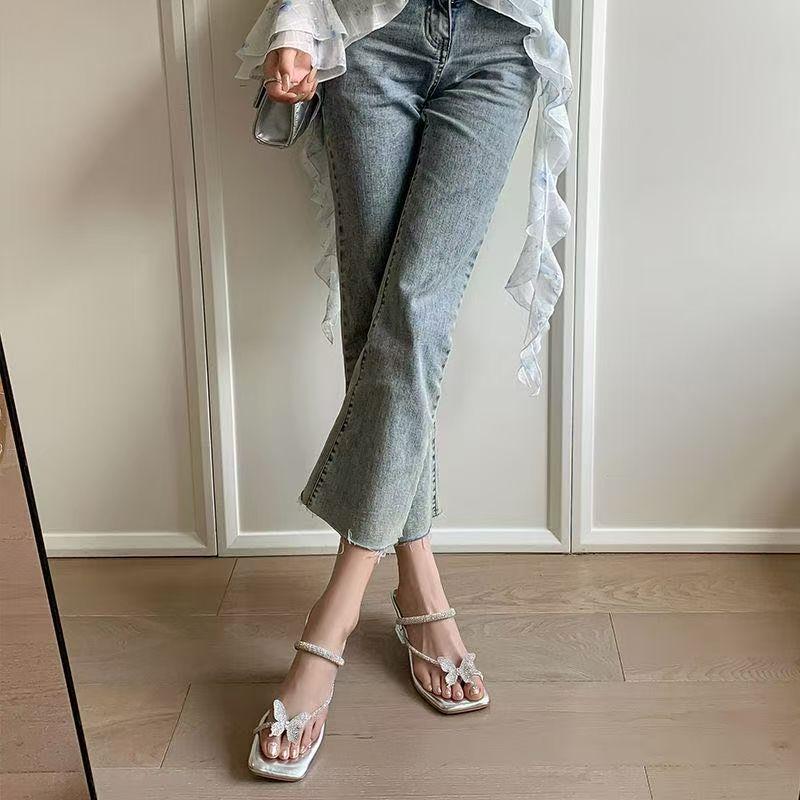 2025 summer fashion new design open-toed slippers fairy style bow rhinestone high heel cool slippers