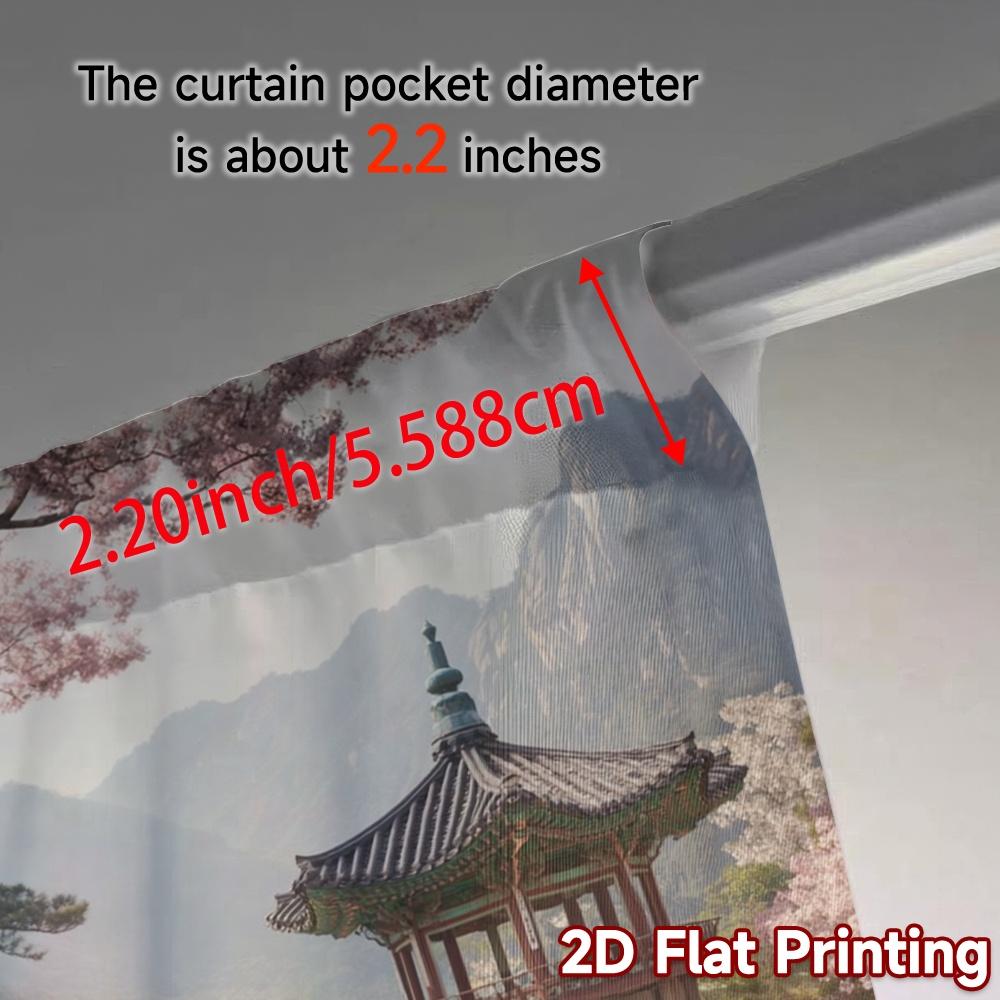 2pcs   2D FLAT PRINTING Curtains (Without Rod) Serene Pavilion Light Filtering Chic Curtains Versatile Fabric Curtains Versatile