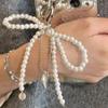 1PC White Bowknot Heart Keychain Women Sweet Charm Pearl Bow Backpack Key Ring Handmade Jewelry Ornament Bags Pendants Gifts