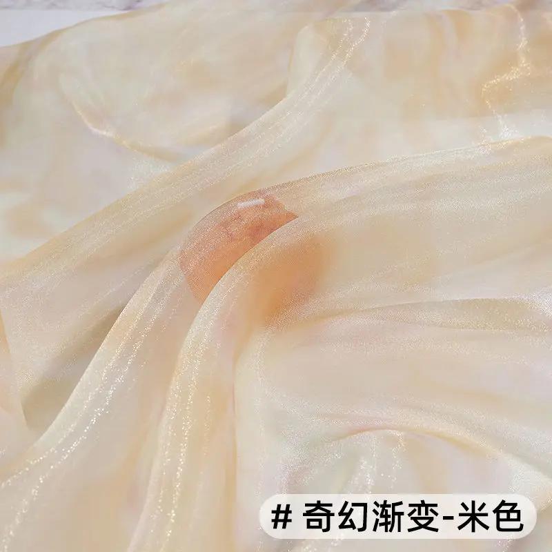 Glänzender Transparenter Regenbogen Organza Stoff Verlauf Pro Meter für Kleidung Kleid Hochzeitsdekoration Nähen DIY Designer Stoff