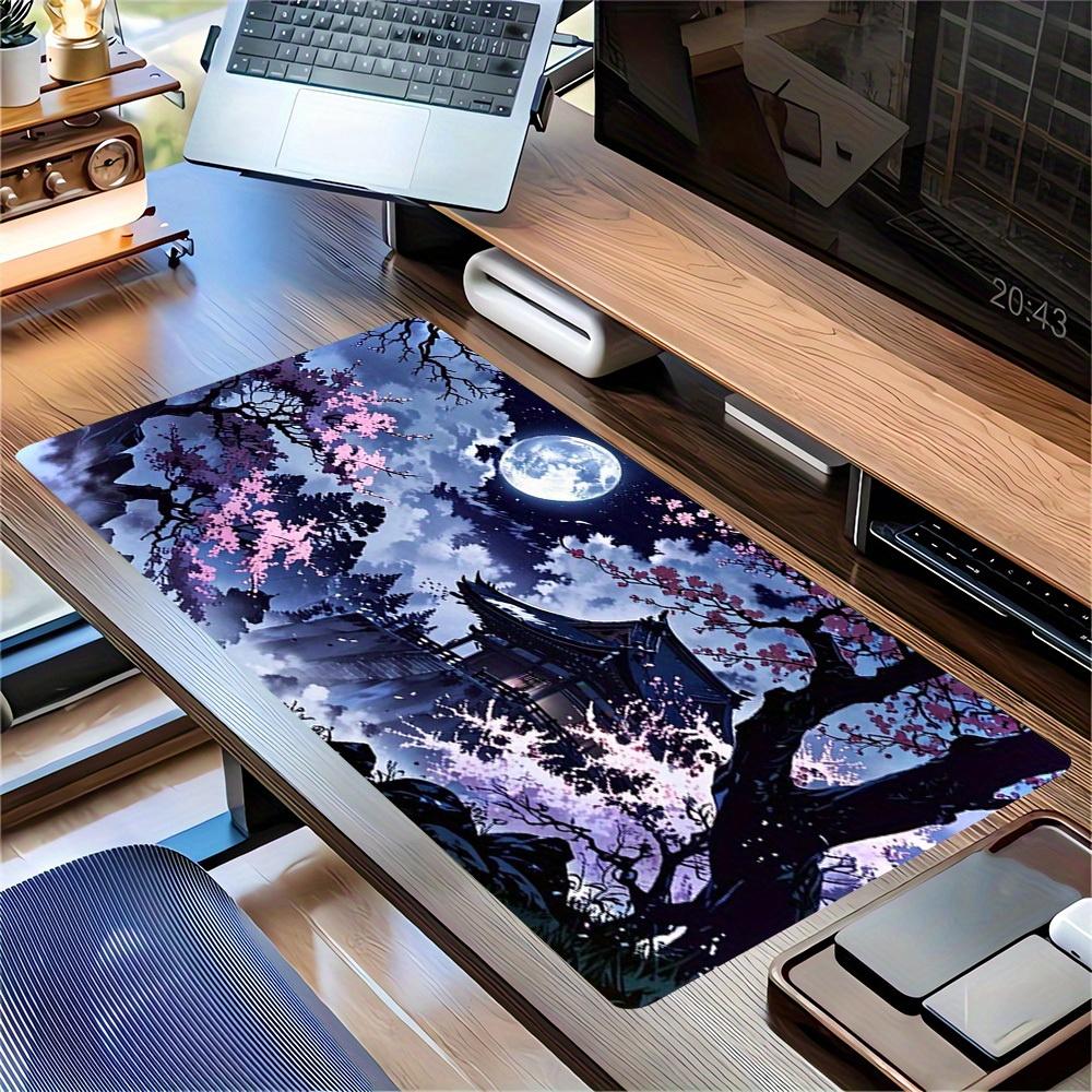 Large Multi-Size Non-Slip Rubber Base Classical architecture, peach blossom Mouse Pad, Stitched Edges Keyboard Desk Mat for School, Office,