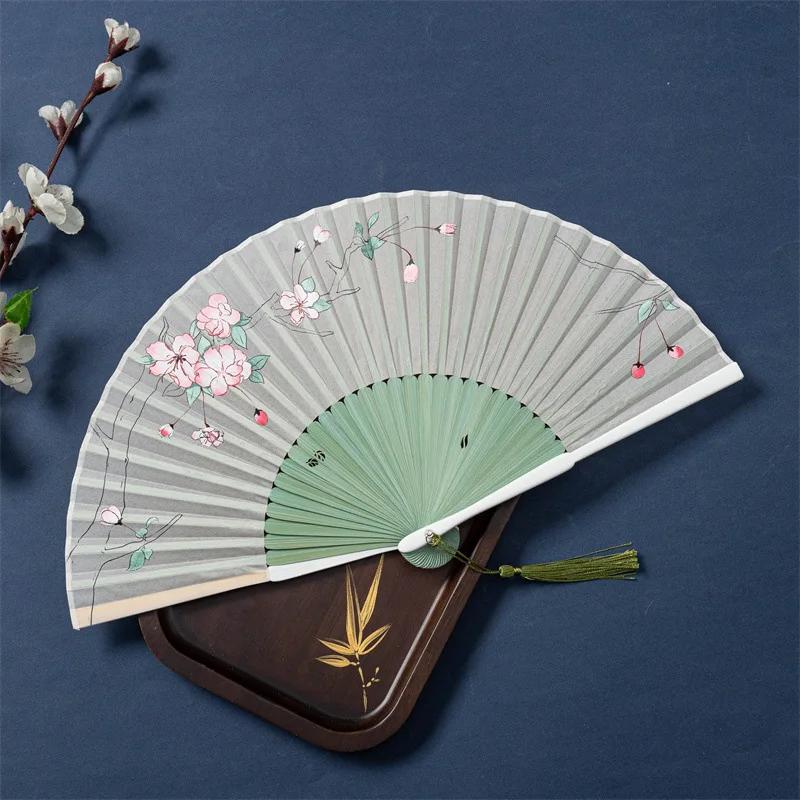 Bamboo Antique Folding Fan Chinese Style Fan Summer Female Dance Fan Portable Elegent Flower Hand Held Fan Exquisite Gifts Decor