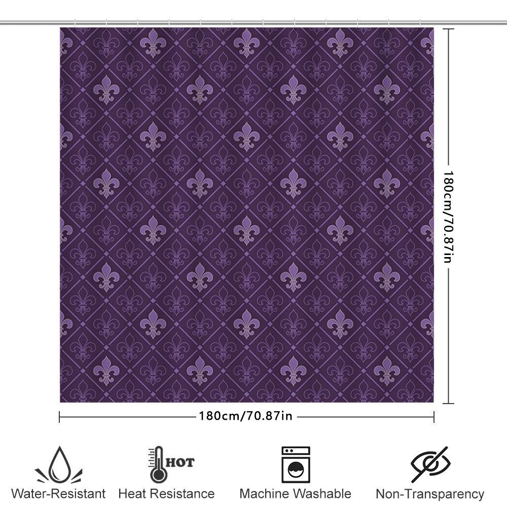 Vintage Purple Shower Curtain with Classic Fleur-de-lis Pattern Perfect for Bathroom Decor