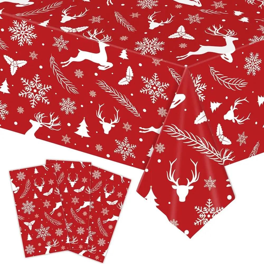 

Plastic Christmas Tablecloth Snowman Snowflake Bronzing Disposable Tablecloths Disposable Table Decoration Table Cover Christmas