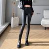 Fleece Matte PU Leather Pants Women Autumn Winter Leggings Elastic High Waist Slim Skinny Windproof Warm Sexy Legging