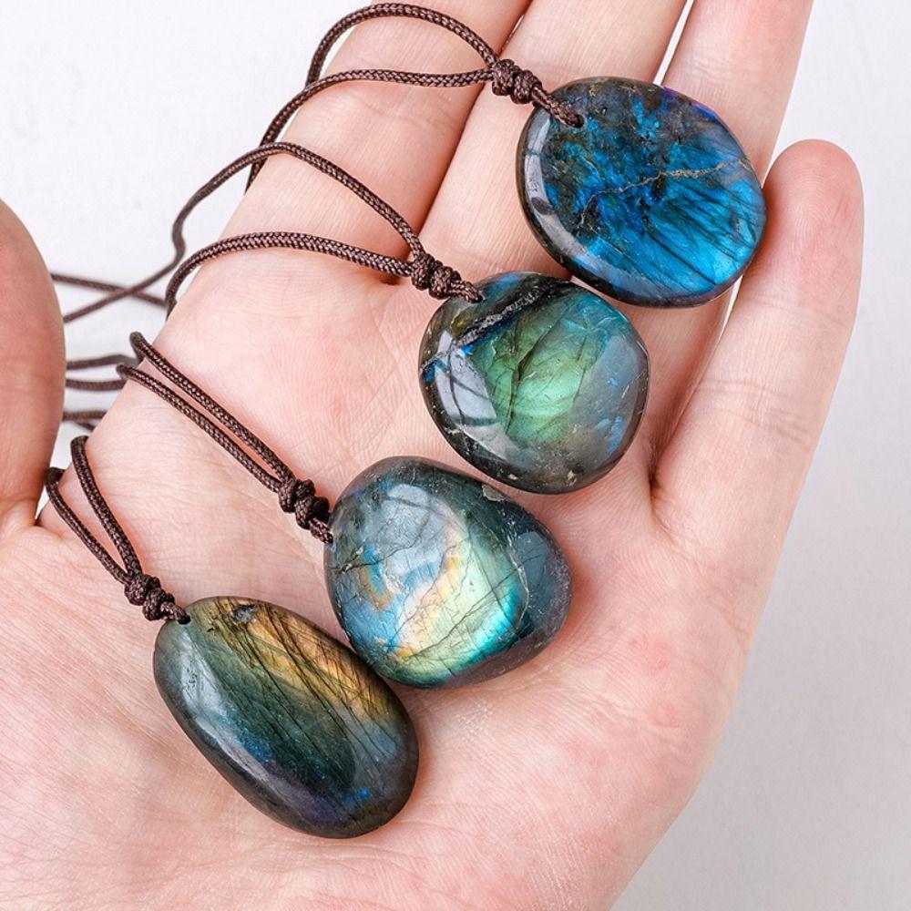 With Rope Natural Labradorite Pendant Raw Stone Polishing Natural Training Stone  Travel