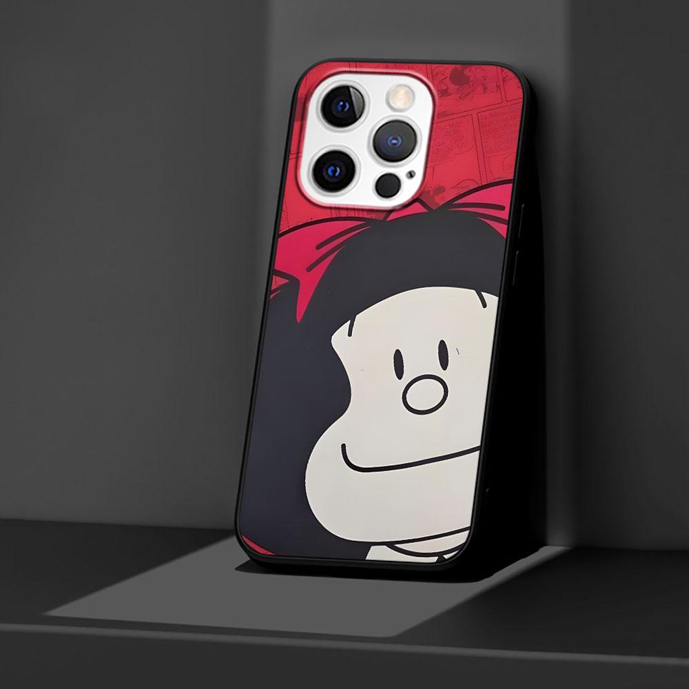 Cartoon Cute Mafalda Case for Apple iPhone 14 11 7 SE 2020 8 X XS 13 12 Mini XR 15 Pro Max Silicone Black Soft Phone Cover