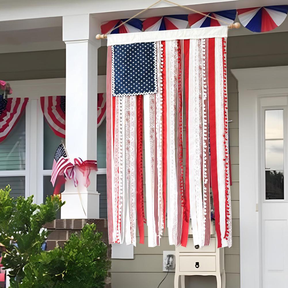 American Bunting Flag Rag Garland Rustic Flag Independence Day Day 4x2.3Ft For 4th Of Garden Fl N2C5