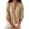 Spring and Summer New Women's Casual Solid Color V-neck Long-sleeved Cotton and Linen Shirts for Women