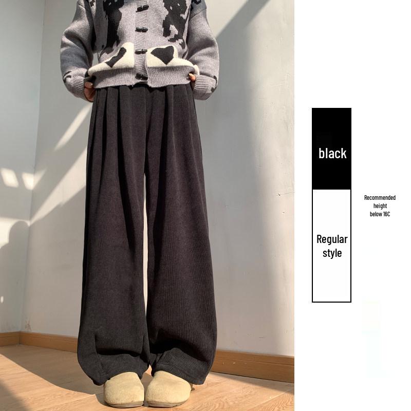 Coffee-Colored Chenille Wide-Leg High-Waisted Pants for Women - Autumn/Winter 2026 Plus Velvet Petite Loose Casual Sweatpants