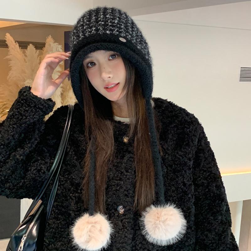 Solid Color Hat Women's Autumn and Winter Ear Protection Sweet Knitted Wool Hat Fashion Hat Thickened Thermal Hat