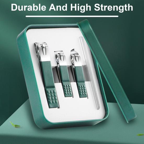 Conjunto de 4 cortadores de unhas de aço inoxidável com caixa de armazenamento de design anti-respingos Kit de manicure e pedicure fácil de usar para cuidados com os pés e unhas
