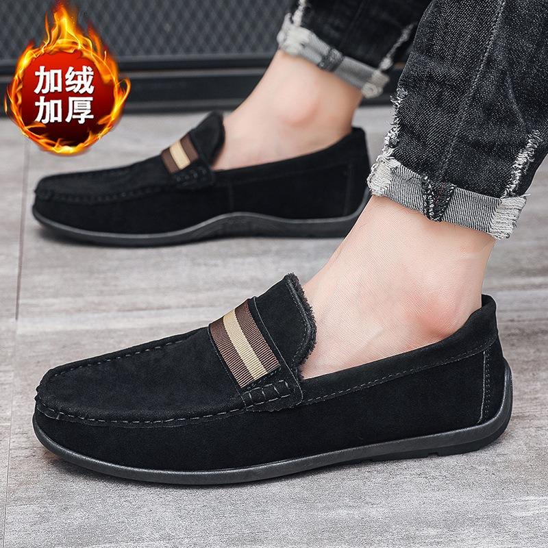 Men's shoes Doudou shoes winter men's new velvet warm casual shoes one pedal lazy shoes men