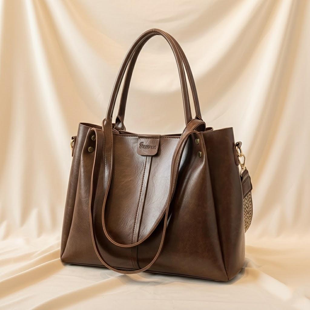 

Large Capacity Lightweight PU Leather Shoulder Bag Waterproof Multi Compartment Handbag for Wallet Phone and Cosmetics кавовий
