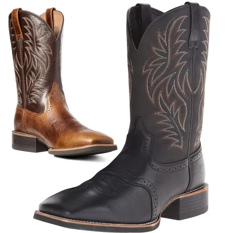 Botas Altas para Hombre Bordado Retro Hecho a Mano Botas para Hombre Bota Cowboy Occidental Punta Afilada Costuras a Mano Zapatos de Exterior para Hombre