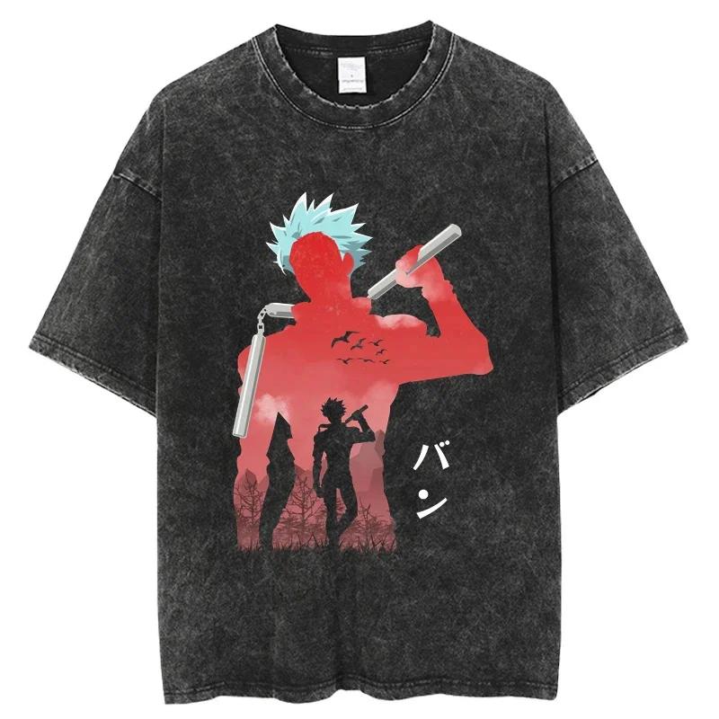 

Washed Anime Printed Short Sleeved Round Neck Yk Ropa Hombre Men Clothing New in Top Tees Mens TShirt Camisetas S