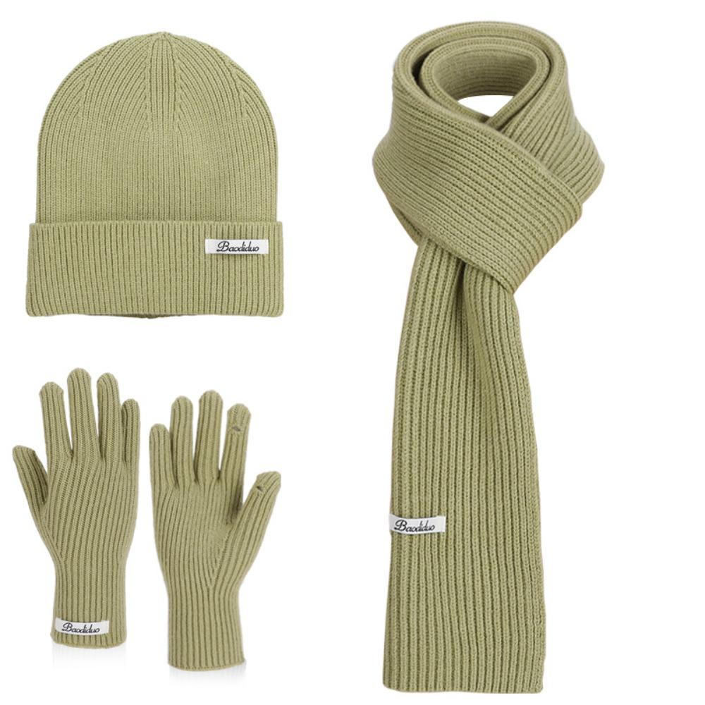 Solid Color Hat Scarf Gloves Set Warm Winter Beanie Hat Neck Warmer Thermal Knit Cap Hiking