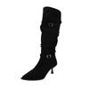 Versatile Pleated Pointed Stiletto Heel Pile Boots 2025 Women's Belt Buckle Western Cowboy Boots Knight Boots Long Boots Long Boots