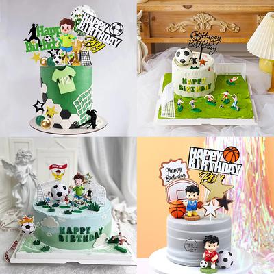 Football Boy Cake Decoration Basketball Soccer Field Player Doll Cupcake Topper Happy Birthday Decorations Sports Party Supplies