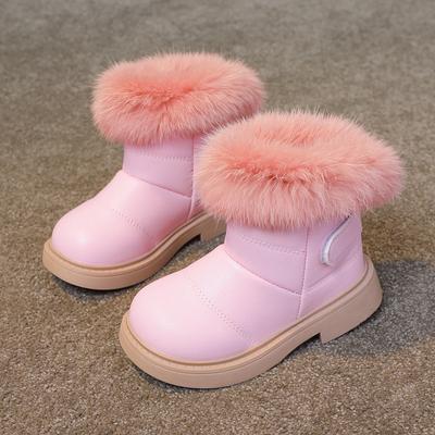 Girls Leather Boots Warm Plush Solid Color Kids Short Boots All Match Non-slip Children Fashion Boots Anti-Slippery Size 21-30