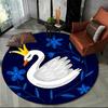 Cartoon Swan Flowers Round Carpet Watercolor Style Animal Floor Mat Circle Rug Kids Girls Bedroom Living Room Yoga Mat Anti-Slip