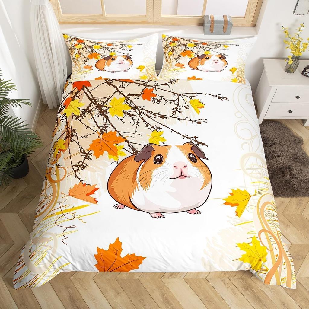 Caroon Guinea Pig Duvet Cover Twin Queen Size For Teen Girls Snow Natural Guinea Pig Bedding Set,Kawaii Animlas Comforter Cover