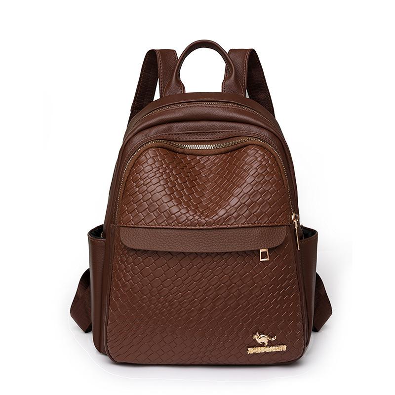 New Woven Soft Leather Texture Backpack Fashionable Versatile Large Capacity Travel Backpack Student Bag