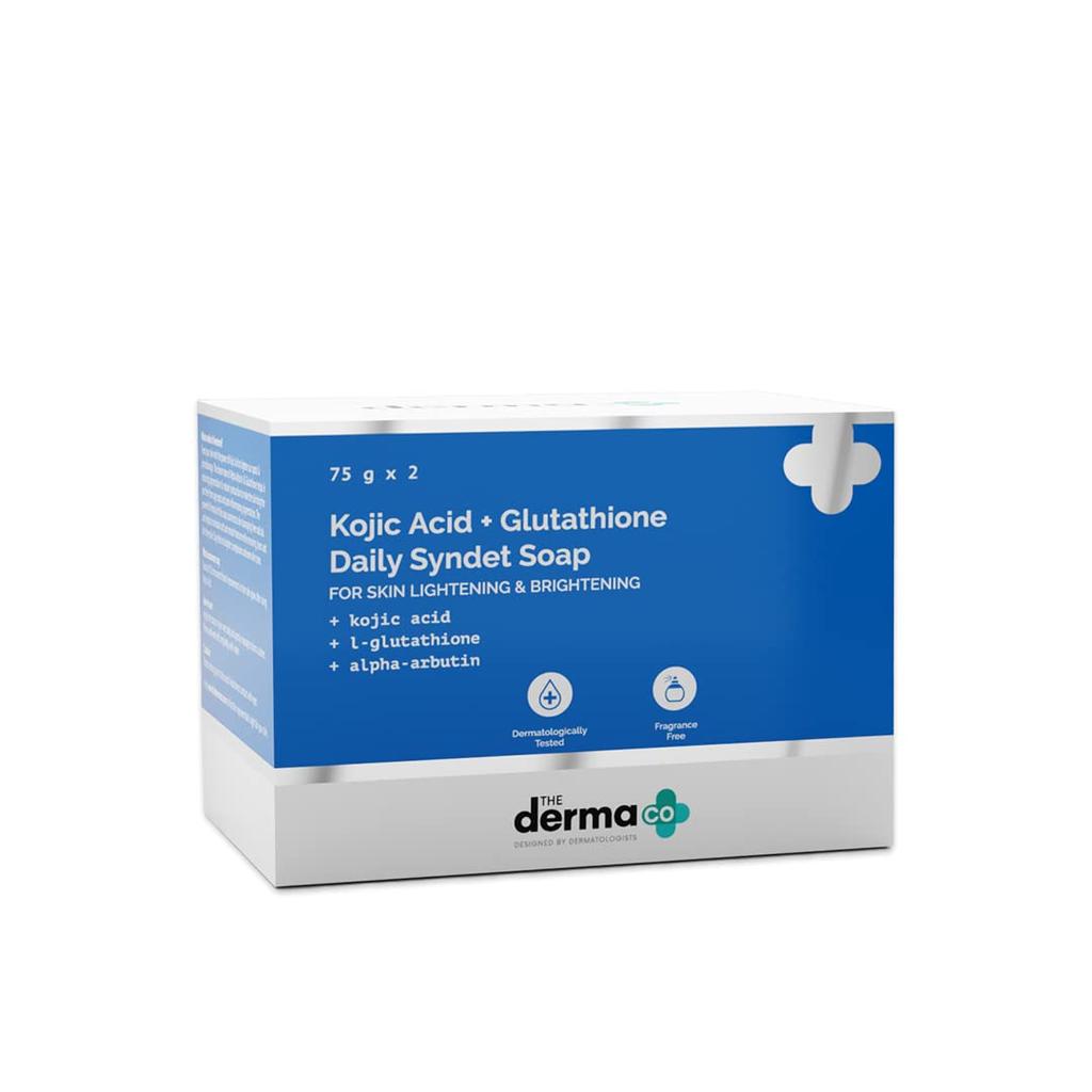 The Derma Co Kojicsäure + Glutathion Tägliche Syndet-Seife 75 g x 2er-Pack Hellt die Haut auf Reduziert dunkle Flecken