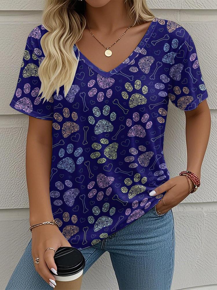Summer Women's T-shirt Animal Claw Marks Graphic Printing Clothing Outdoor V-neck Fashion T-shirt