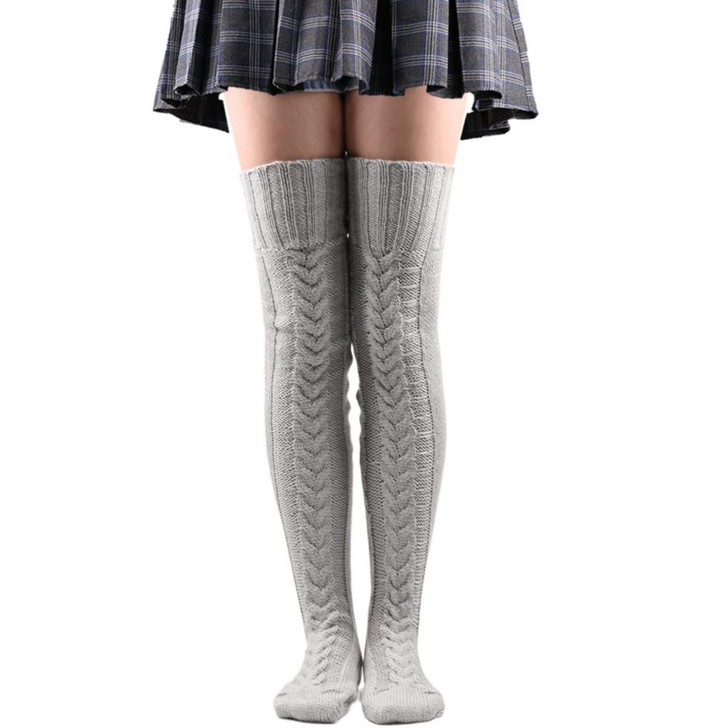 Women's Woolen Warm Foot Covers, Long Socks, Winter Solid Color Over-the-Knee Socks