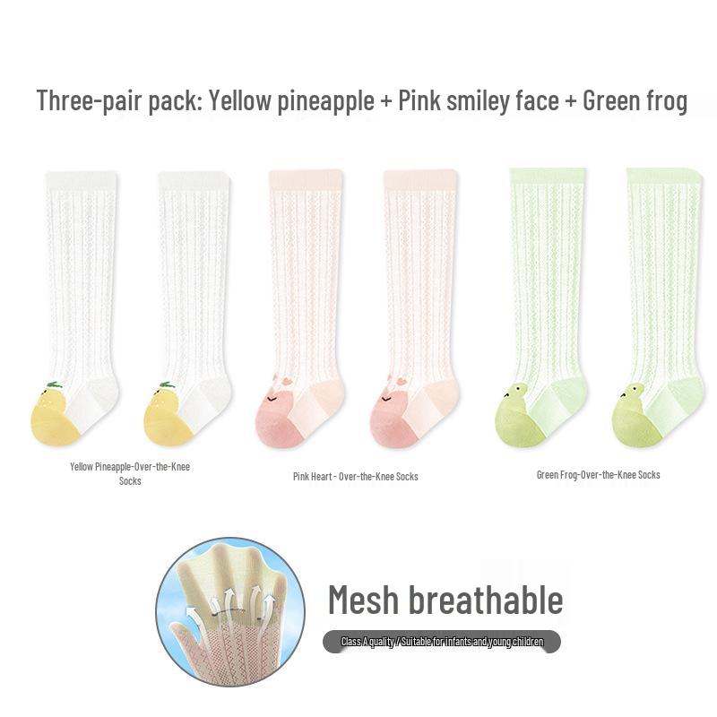 Unisex Baby Breathable Cotton Mesh Over-the-Knee Socks for Spring/Summer/Autumn, Anti-Mosquito, Thin Style.