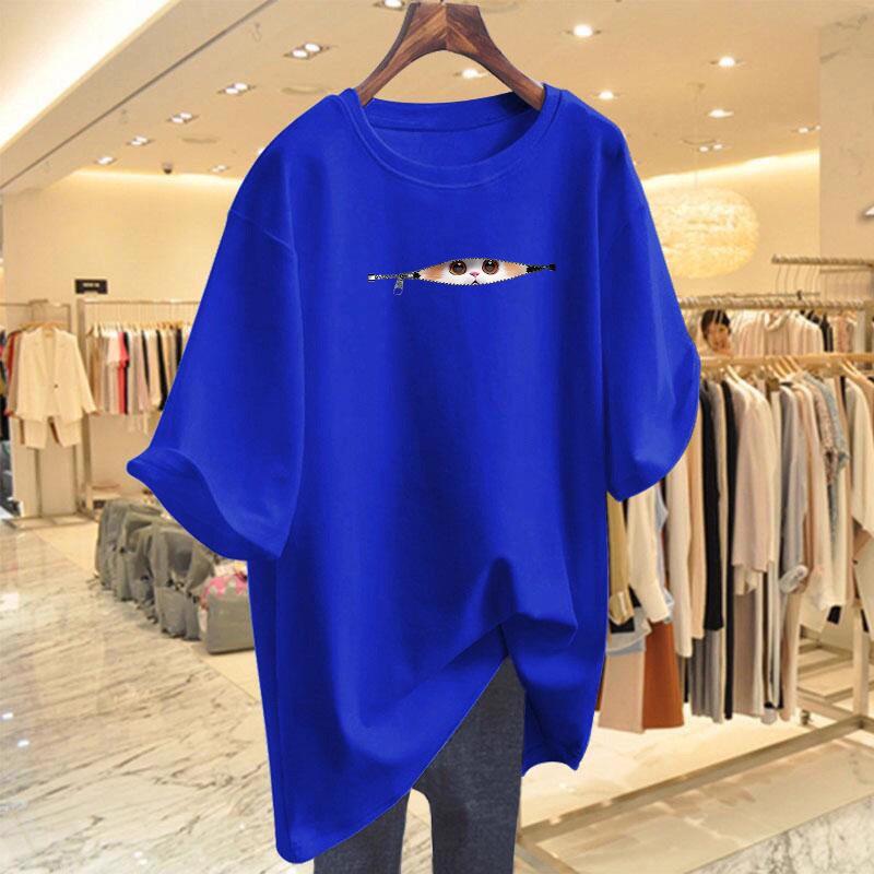 Women's Summer 2026 Oversized Cartoon T-shirt - European Style Loose Mid-length Short Sleeve