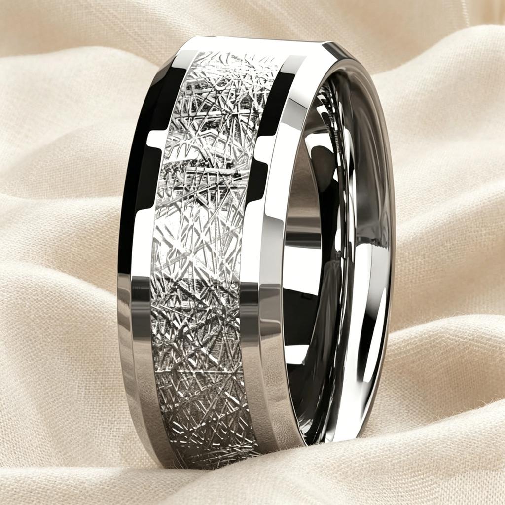 With Turquoise and Golden Marble Pattern Inlay Rings Luxury 8mm Stainless Steel Ring For Men Women For Wedding Band Jewelry Gift