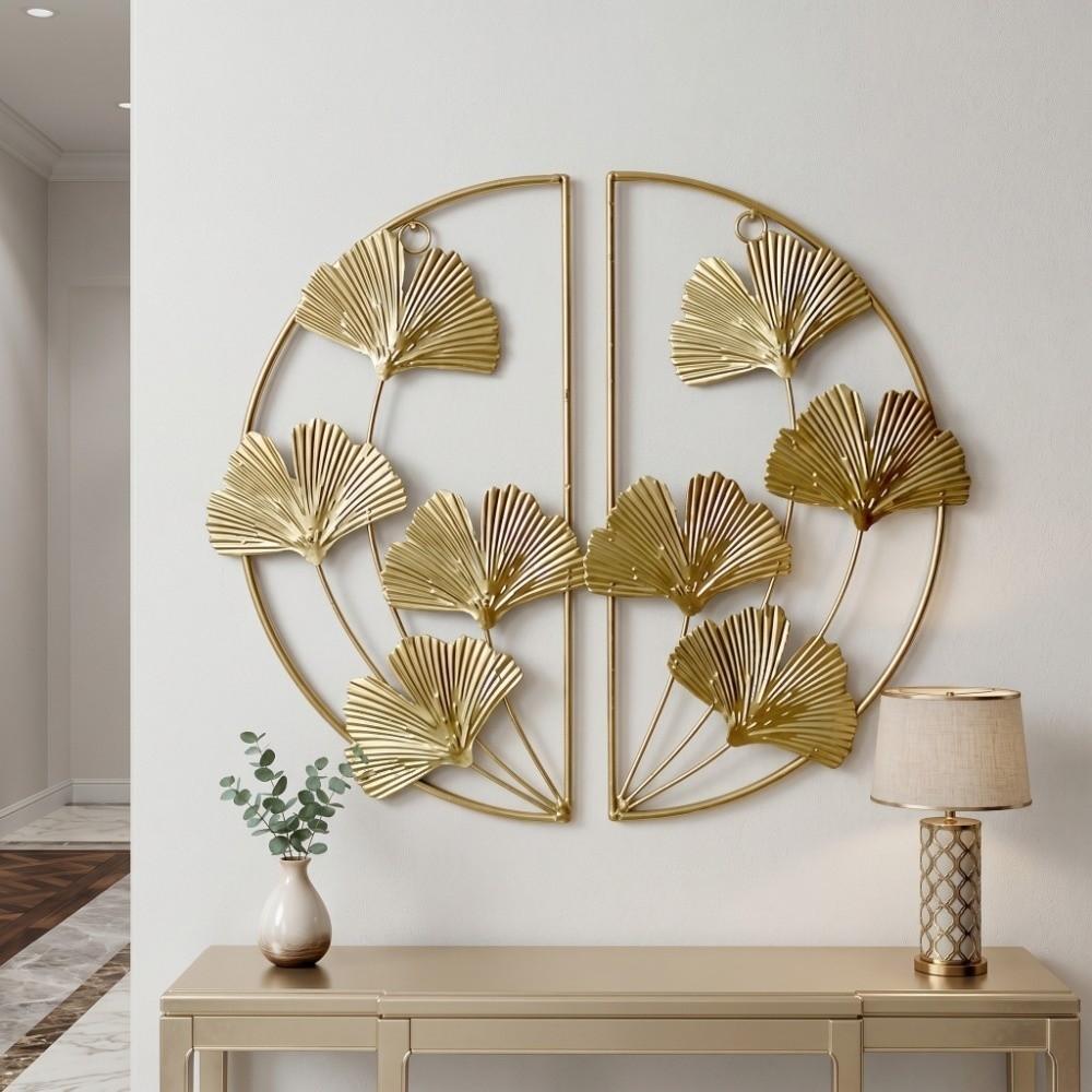2pcs Iron Ginkgo Leaf Wall Decor 11.22x13.39 in Golden Leaf Ornament  Living Room