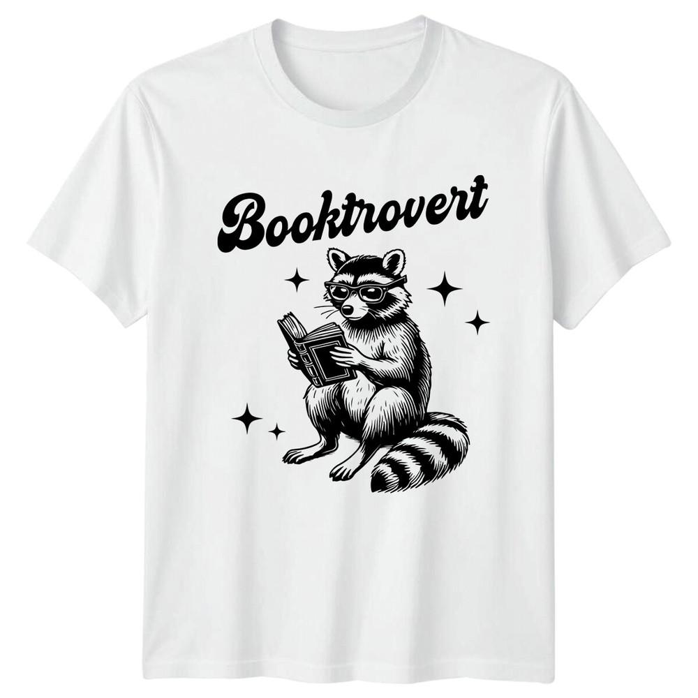 Booktrovert Raccoon Reading TShirt Book Lover Graphic Tee S