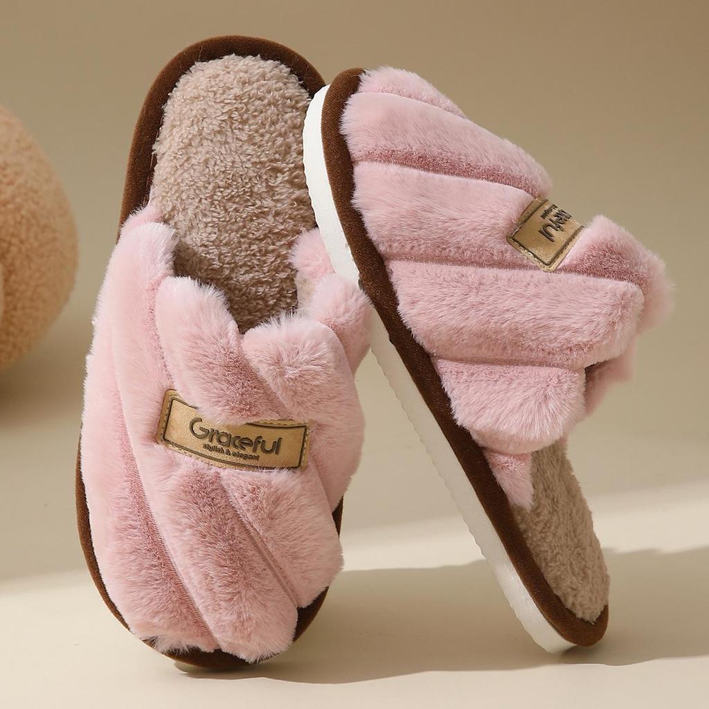 Women's Fuzzy Fluffy Indoor Slippers - Non-Slip, Thick-Soled, Autumn/Winter Warm Cotton