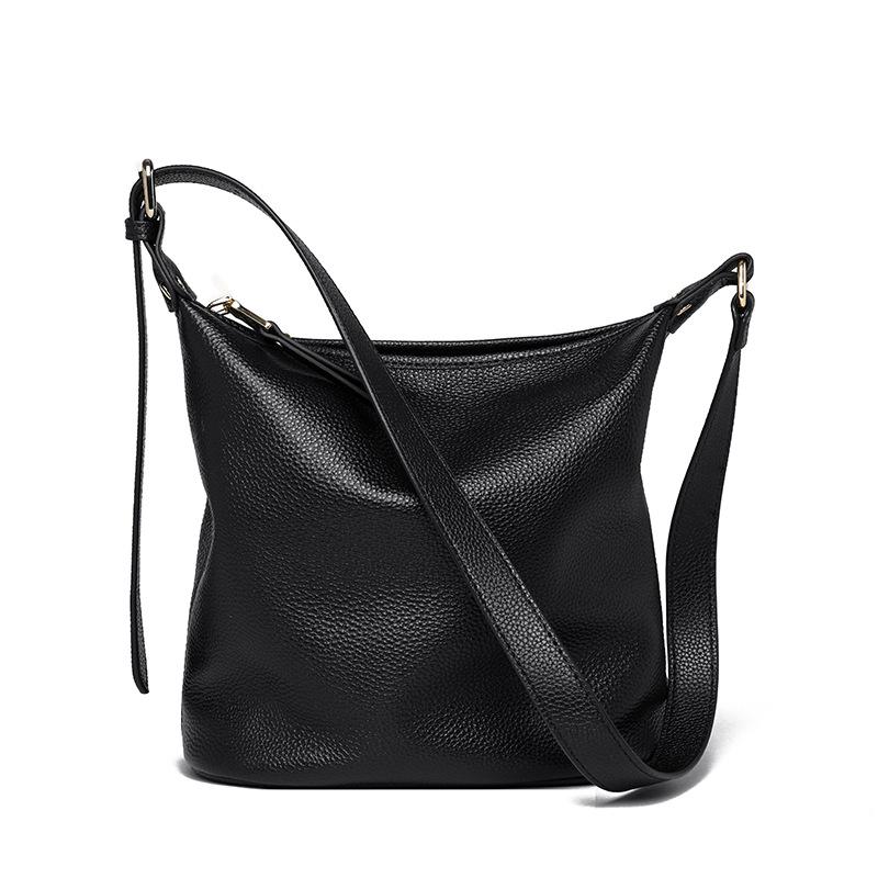 

Кожаная сумка-ведро, женская сумка-тоут большой вместимости Sense Of Work Commuter, модная и простая сумка-мессенджер из мягкой кожи через плечо чёрный