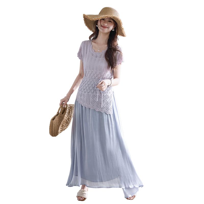 Bohemian Knitted Shirt Skirt Set