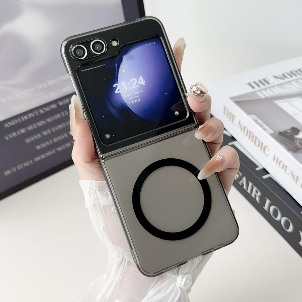 New Samsung ZFlip6 Skin Soft Magnetic Suction Phone Case Suitable for Zflip5 Ultra Thin Tempered High Transparency PC