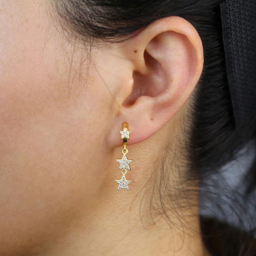 2026 Gold Silver Plated Trendy Women Jewelry Cute Lovely Dangling Star Charm Drop Charm Hoop Earring
