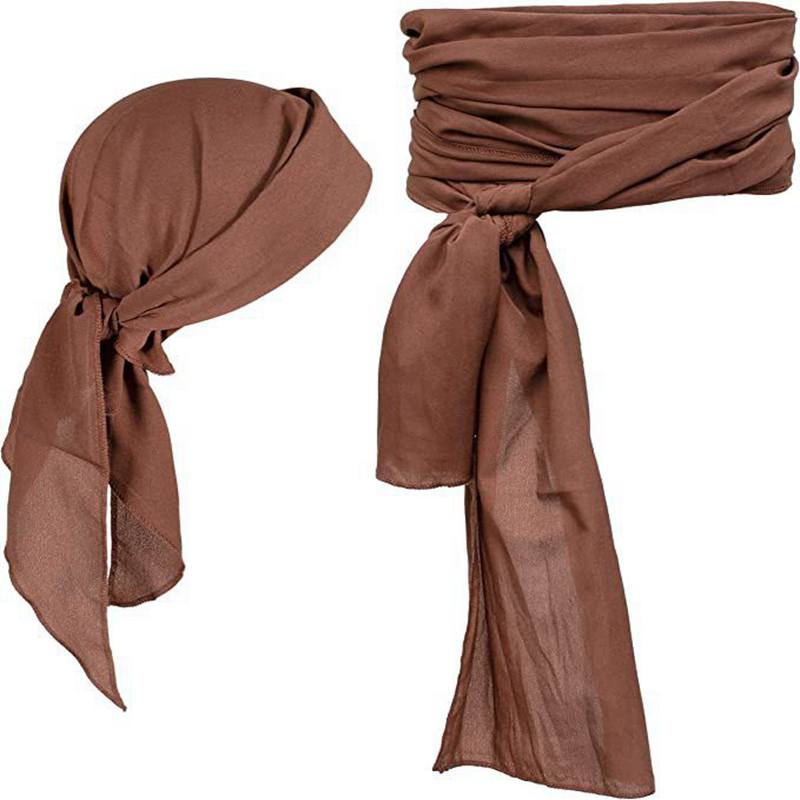 Halloween Pirate Costume Medieval Renaissance Linen Pirate Headscarf Belt Accessories