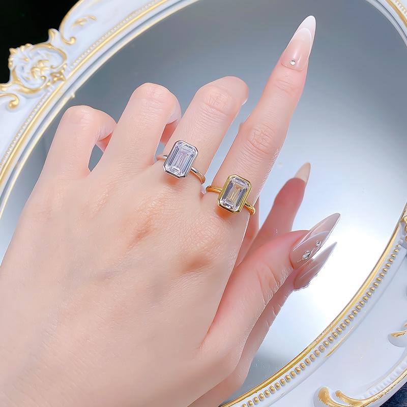Xian Can Schmuck 2026 S925 Silber Rechteckiger Weißer Diamant Zargenfassung Ring - Einfach & Vielseitig