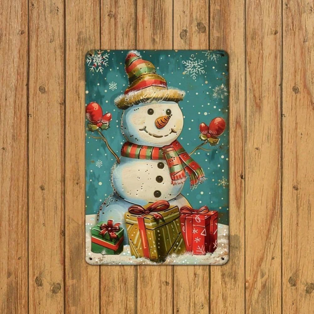 Vintage Smiling Snowman Metal Tin Sign 8x12 Inch Wall Art Home Bar Garage Decor