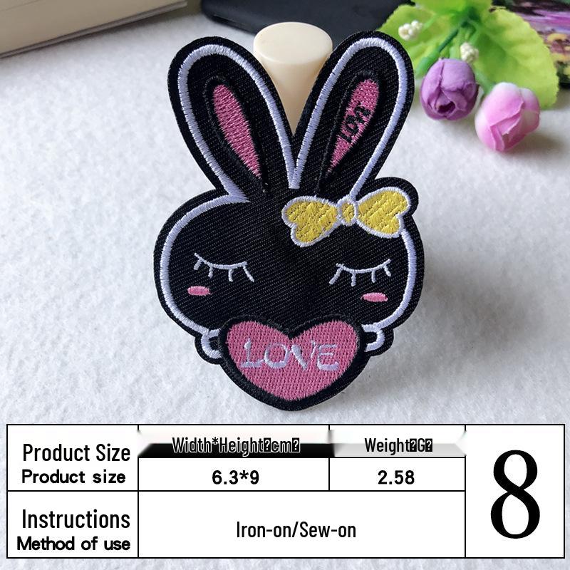 Søt tegneseriekanin borrelås stoffmerke for veskedekorasjon