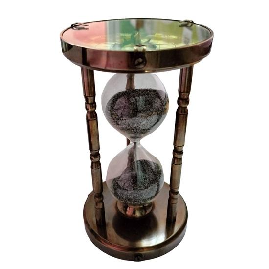 Home Decor Brass Collectible Sand Timer Hourglass 5 Minutes Hourglass with Magnetic Compass On Both Ends