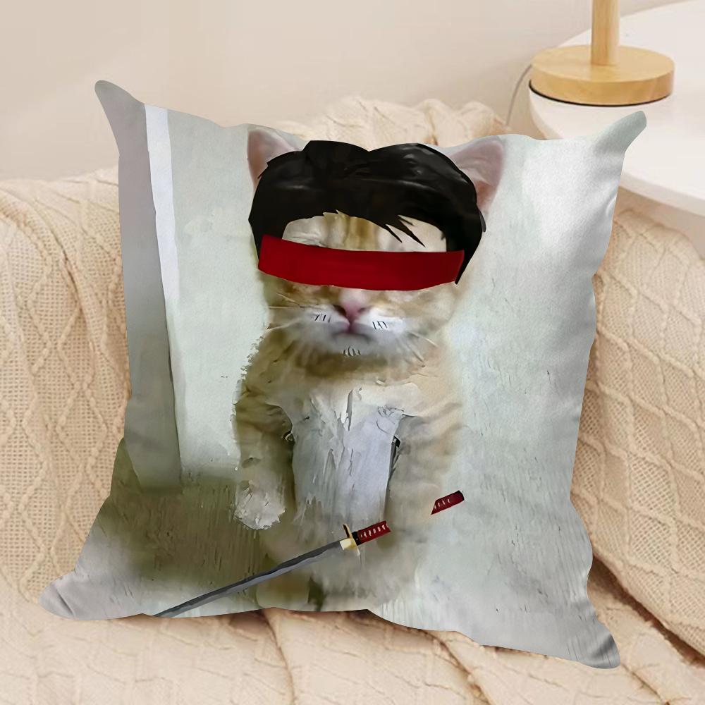 Cute Cat Funny Cushion Cover Silky Short Plush Invisible Zipper Dustproof Sofa Pillow Case For Home Decor