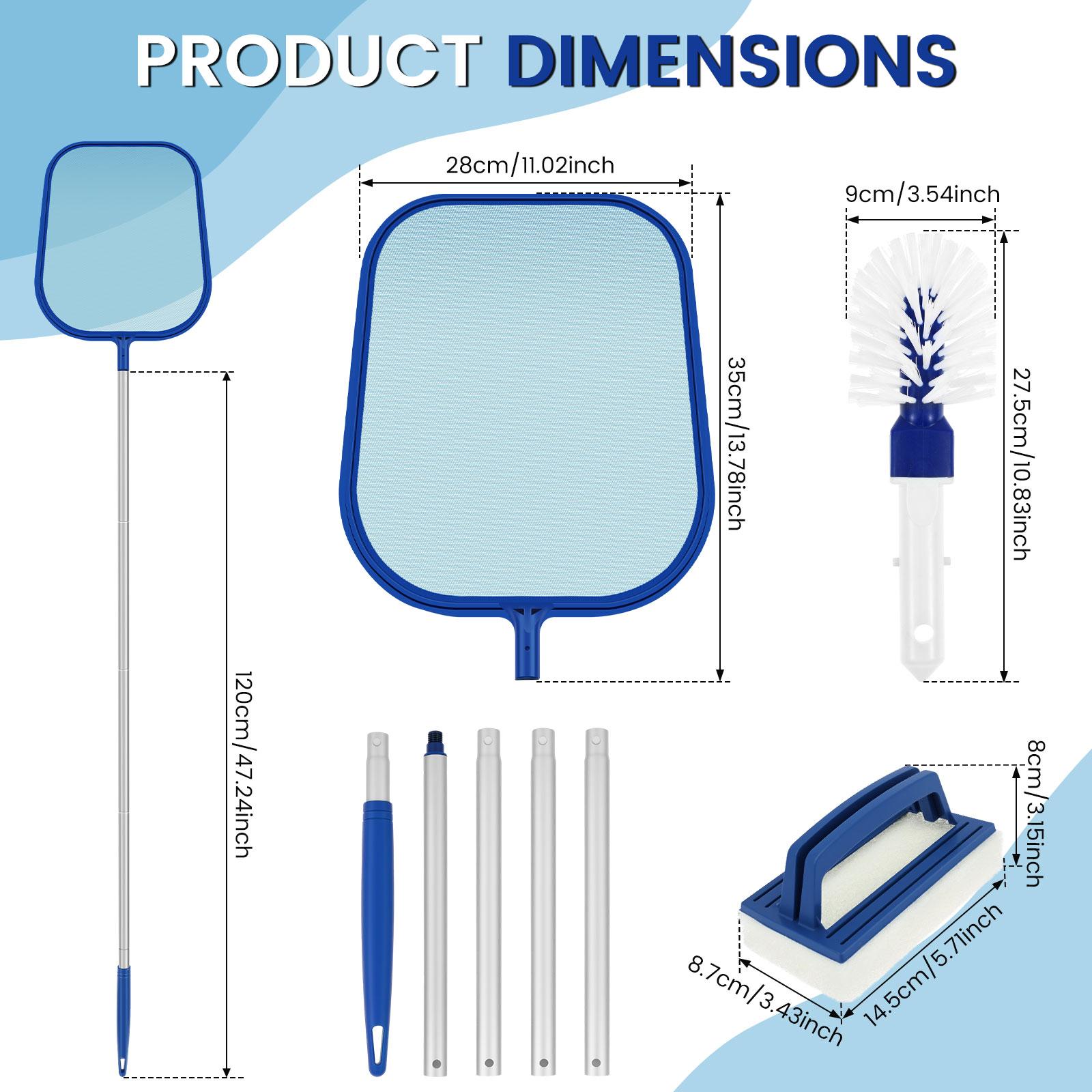 1.2M Pool Cleaning Kit Swimming Pool Maintenance Tool with Skimmer Net Cleaning Brush Sponge Brush Pool Fine Mesh Skimmer Net