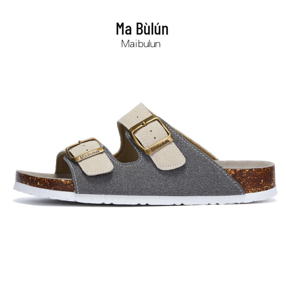 Maibulun Unisex Kork Anti-Rutsch Hausschuhe - Mattes Leder, Einzelner Riemen, Trendige Sommer Strand- & Hauskleidung