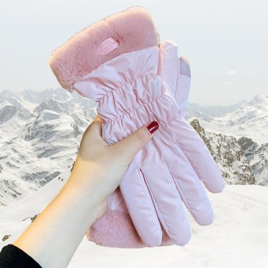 1 paire de gants d'hiver doublure en peluche épaisse coupe-vent chaud résistant au froid cinq doigts écran tactile imperméable anti-dérapant doux dame gants de cyclisme d'équitation